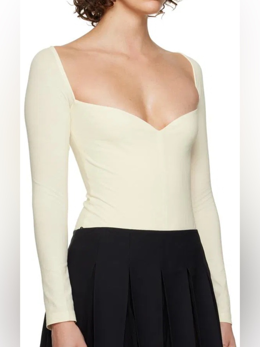 KHAITE Mara Ivory Sweetheart Neck Long Sleeve Bodysuit NWOT